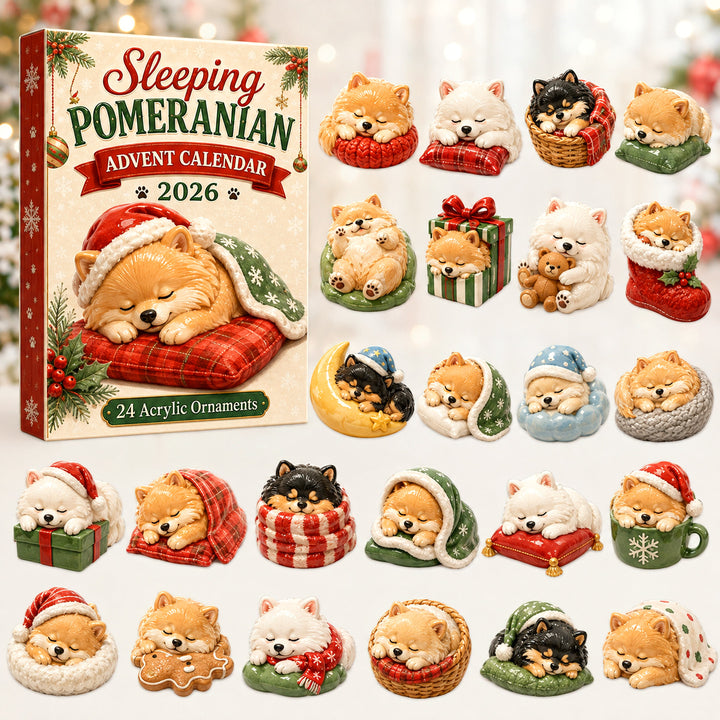 CHRISTMAS KICKOFF 40% OFF - Sleeping Pomeranian Advent Calendar 2026 - 24-Day Festive Countdown, Acrylic Charms Blind Box - Gift For Pomeranian Lovers