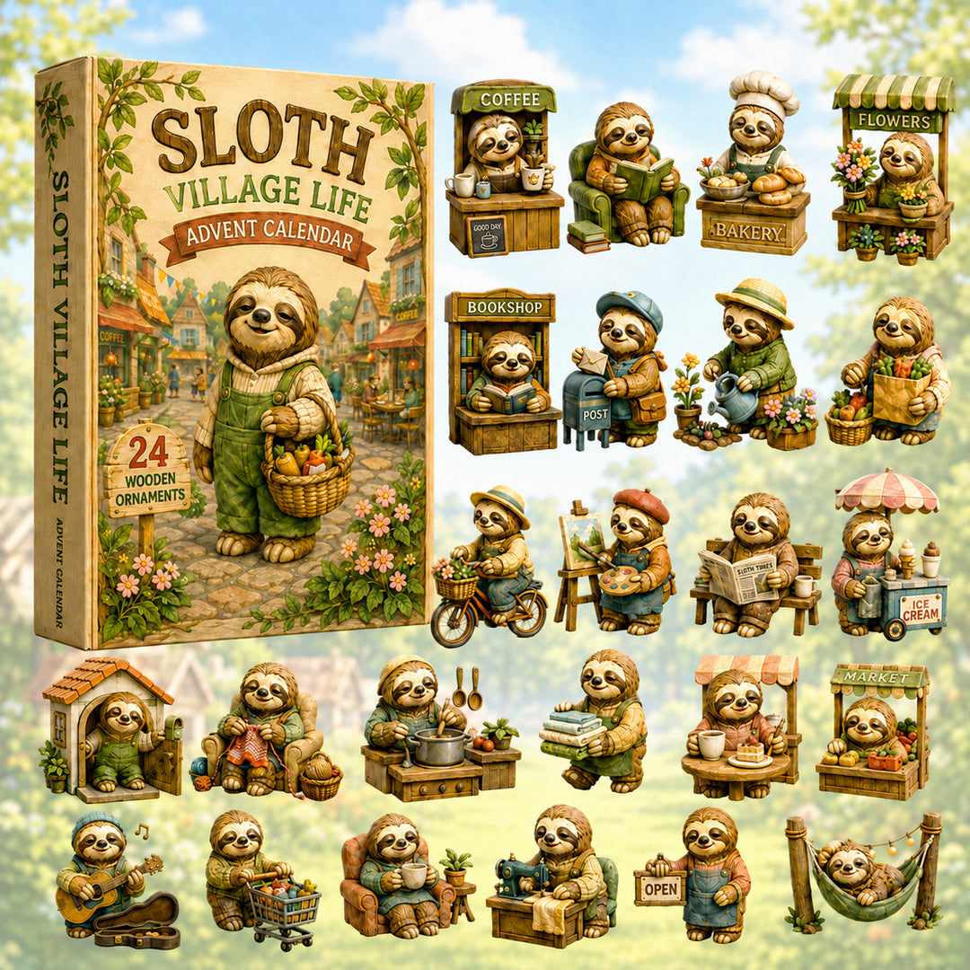 CHRISTMAS KICKOFF 40% OFF - Sloth Village Life Advent Calendar 2026 - 24-Day Festive Countdown, Wooden Charms Blind Box - Gift For Sloth Lovers AC0HT393