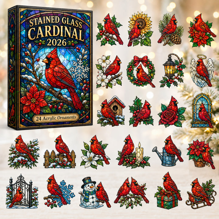CHRISTMAS KICKOFF 40% OFF - Stained Glass Cardinal Advent Calendar 2026 - 24-Day Festive Countdown, Acrylic Charms Blind Box - Gift For Cardinal Lovers, Family & Friends AC0HT437