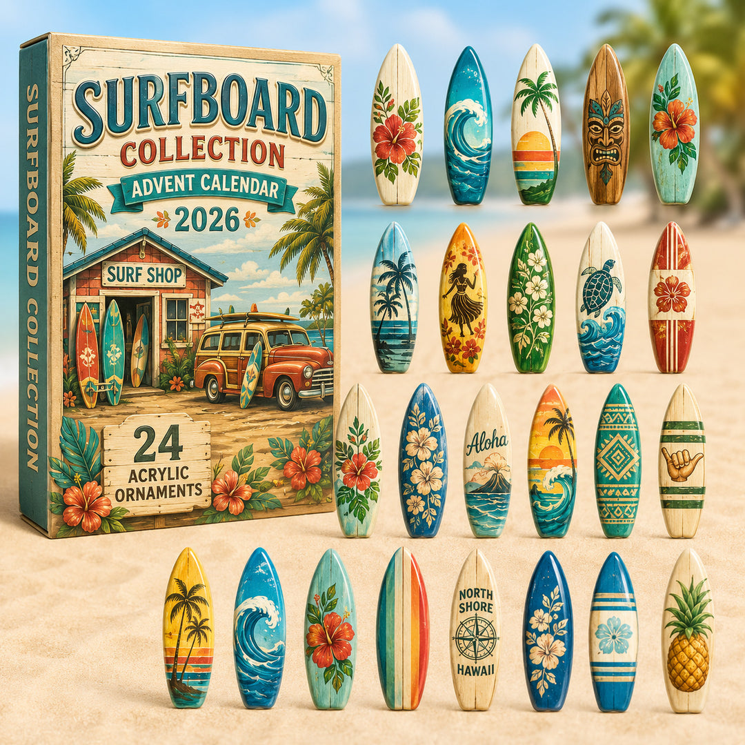 CHRISTMAS KICKOFF 40% OFF - Surfboard Collection Advent Calendar 2026 - 24-Day Festive Countdown, Acrylic Charms Blind Box - Gift For Surfing Lovers AC0HT310