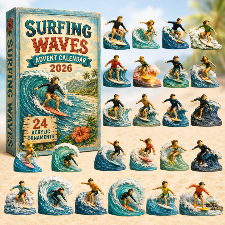 CHRISTMAS KICKOFF 40% OFF - Surfing Waves Advent Calendar 2026 - 24-Day Festive Countdown, Acrylic Charms Blind Box - Gift For Surfing Lovers AC0HT311