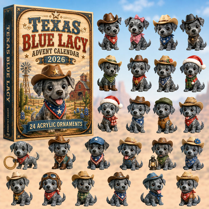 CHRISTMAS KICKOFF 40% OFF - Texas Blue Lacy Advent Calendar 2026 - 24-Day Festive Countdown, Acrylic Charms Blind Box - Gift For Family & Friends