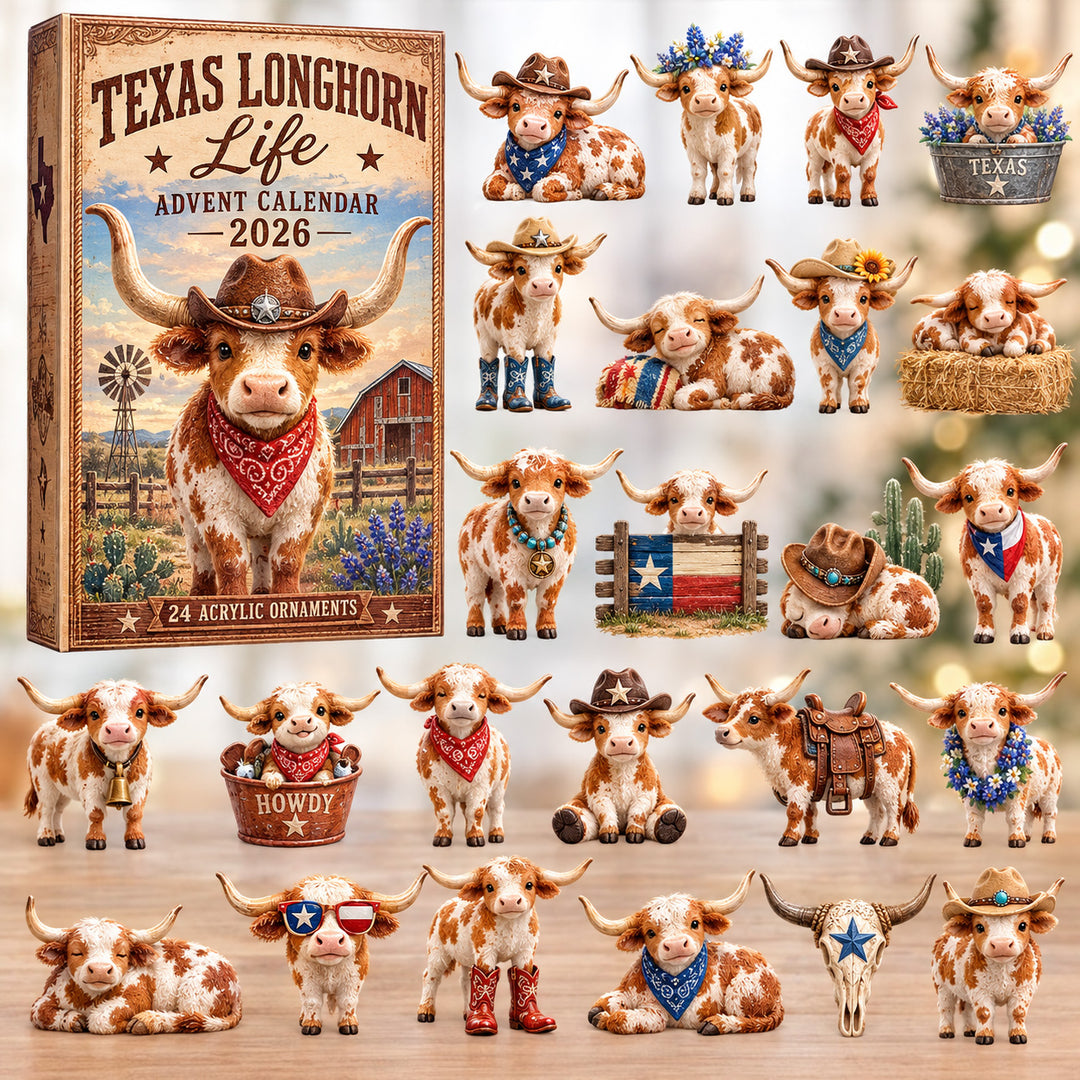 CHRISTMAS KICKOFF 40% OFF - Texas Longhorn Life Advent Calendar 2026 - 24-Day Festive Countdown, Acrylic Charms Blind Box - Gift For Texans, Family & Friends AC0HT552