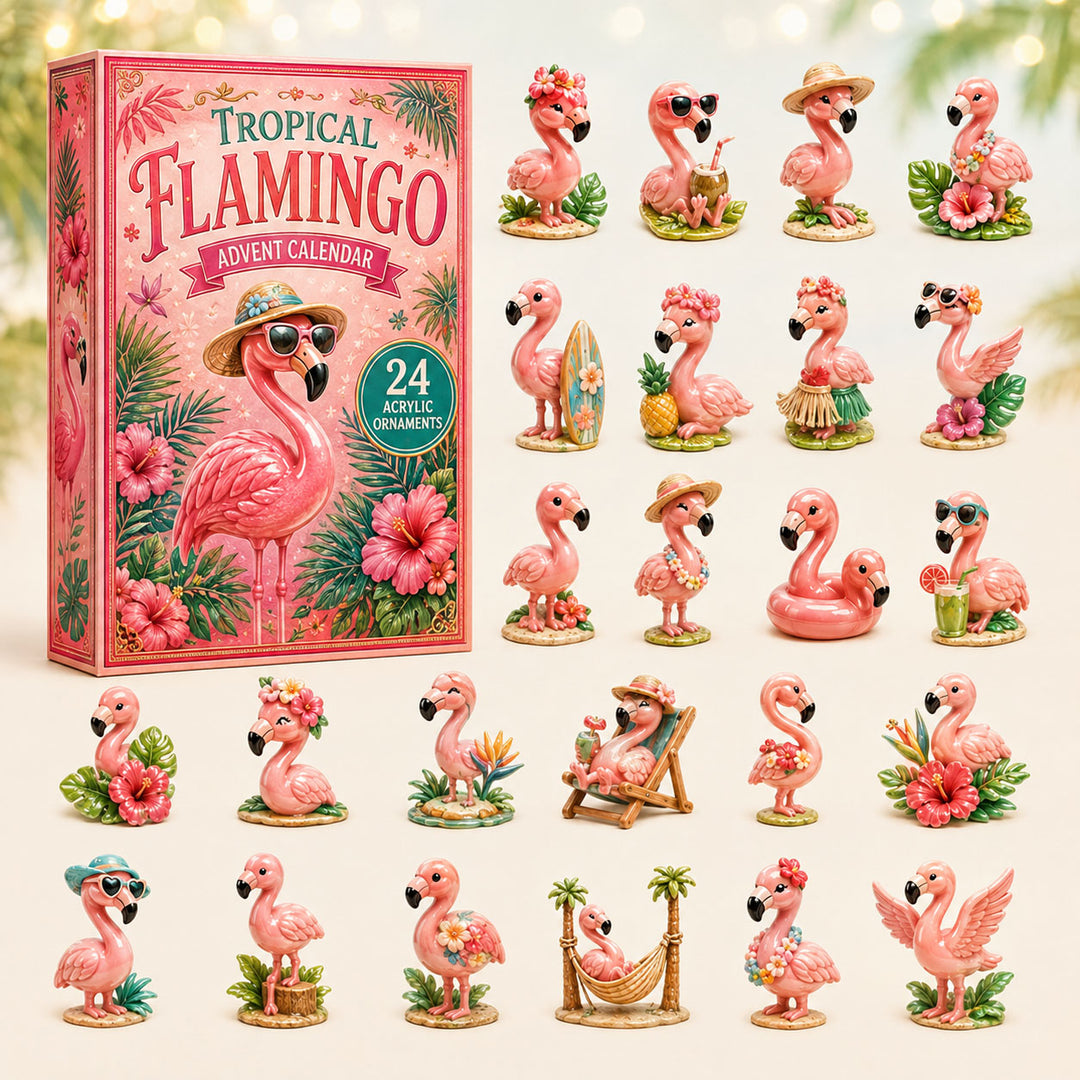 CHRISTMAS KICKOFF 40% OFF - Tropical Flamingo Advent Calendar 2026 - 24-Day Festive Countdown, Acrylic Charms Blind Box - Gift For Flamingo Lovers