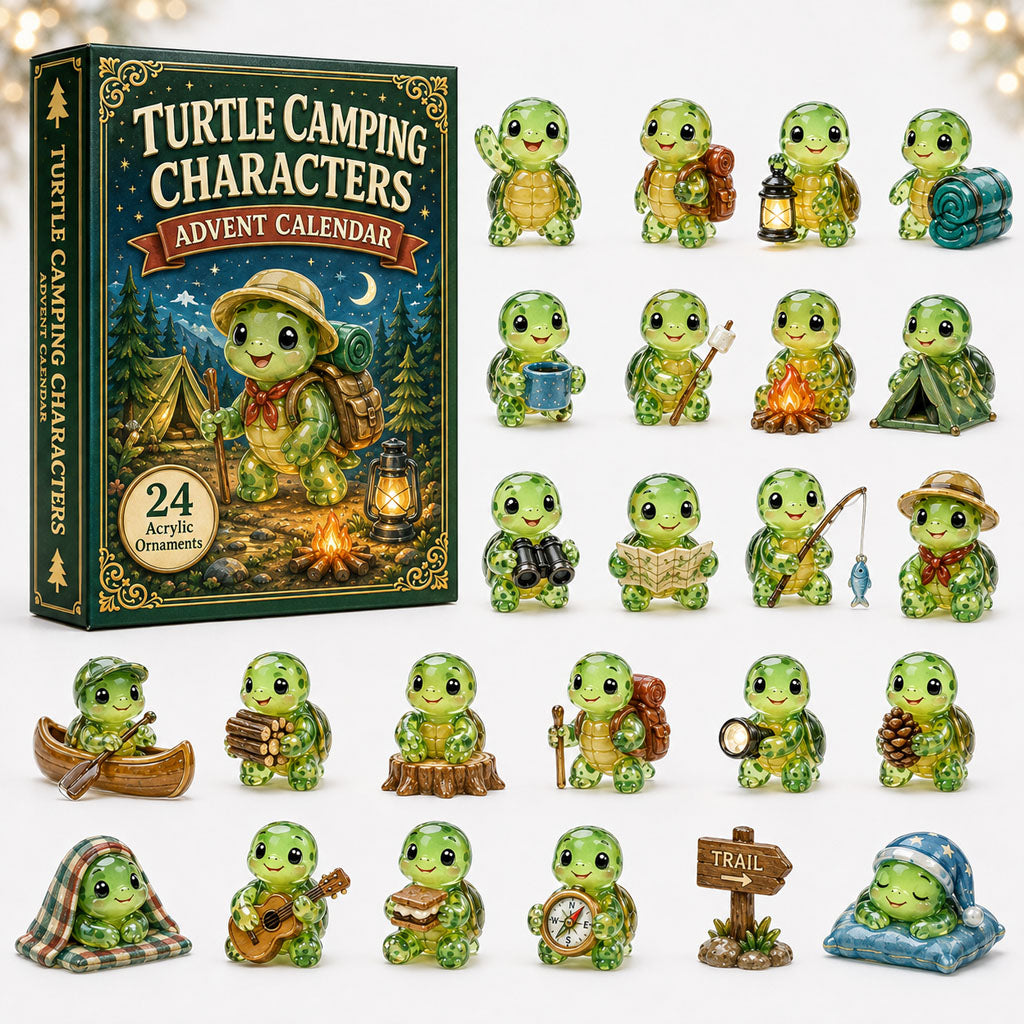CHRISTMAS KICKOFF 40% OFF - Turtle Camping Advent Calendar 2026 - 24-Day Festive Countdown, Acrylic Charms Blind Box - Gift For Turtle Lovers