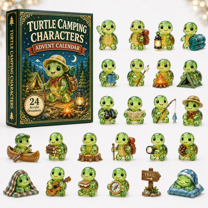 CHRISTMAS KICKOFF 40% OFF - Turtle Camping Advent Calendar 2026 - 24-Day Festive Countdown, Acrylic Charms Blind Box - Gift For Turtle Lovers