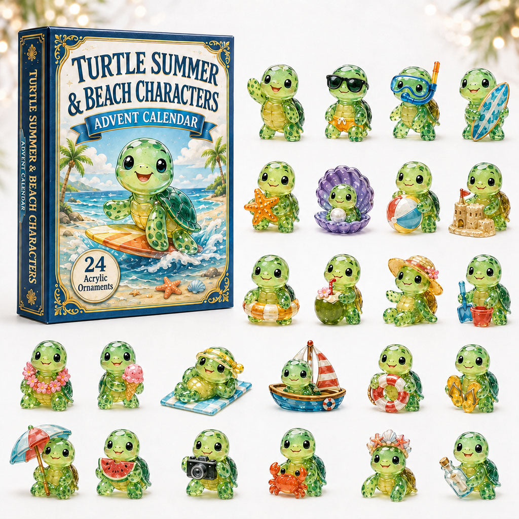 CHRISTMAS KICKOFF 40% OFF - Turtle Summer Advent Calendar 2026 - 24-Day Festive Countdown, Acrylic Charms Blind Box - Gift For Turtle Lovers