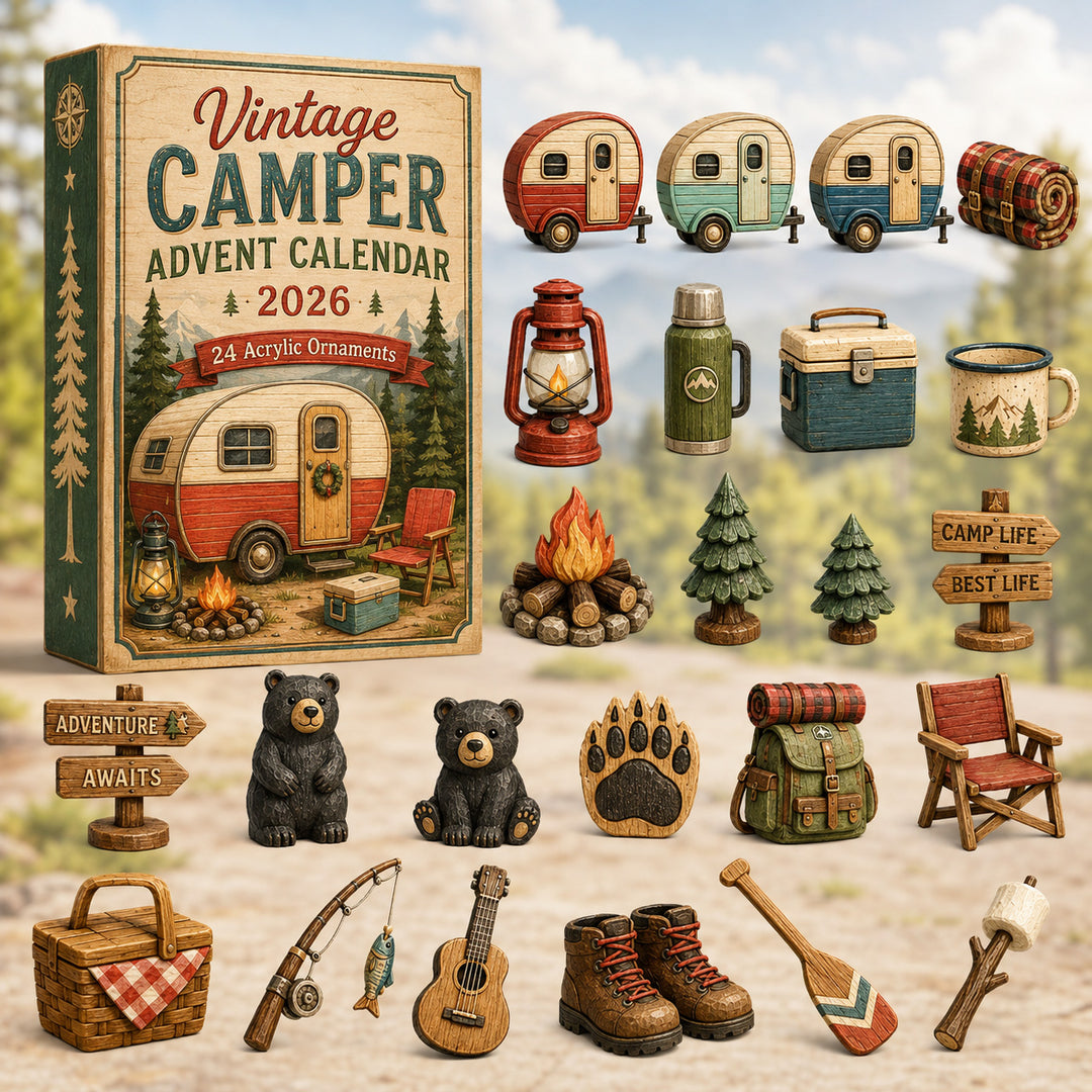 CHRISTMAS KICKOFF 40% OFF - Vintage Camper Advent Calendar 2026 - 24-Day Festive Countdown, Acrylic Charms Blind Box - Gift For Campers, Family & Friends