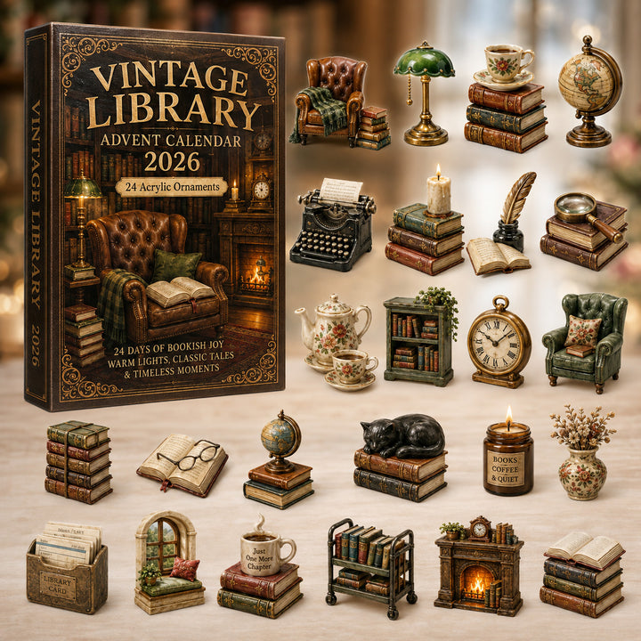 CHRISTMAS KICKOFF 40% OFF - Vintage Library Advent Calendar 2026 - 24-Day Festive Countdown, Acrylic Charms Blind Box - Gift For Reading Lovers AC0HT425