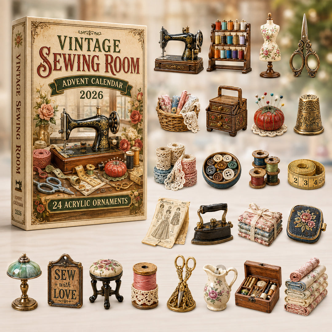 CHRISTMAS KICKOFF 40% OFF - Vintage Sewing Room Advent Calendar 2026 - 24-Day Festive Countdown, Acrylic Charms Blind Box - Gift For Sewing Lovers AC0HT519
