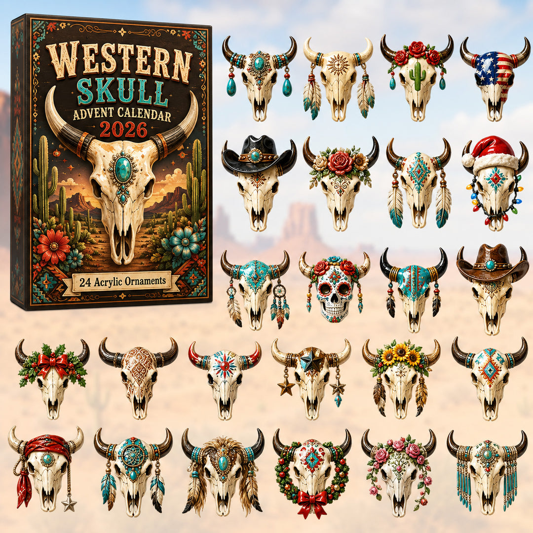 CHRISTMAS KICKOFF 40% OFF - Western Skull Advent Calendar 2026 - 24-Day Festive Countdown, Acrylic Charms Blind Box - Gift For Family & Friends
