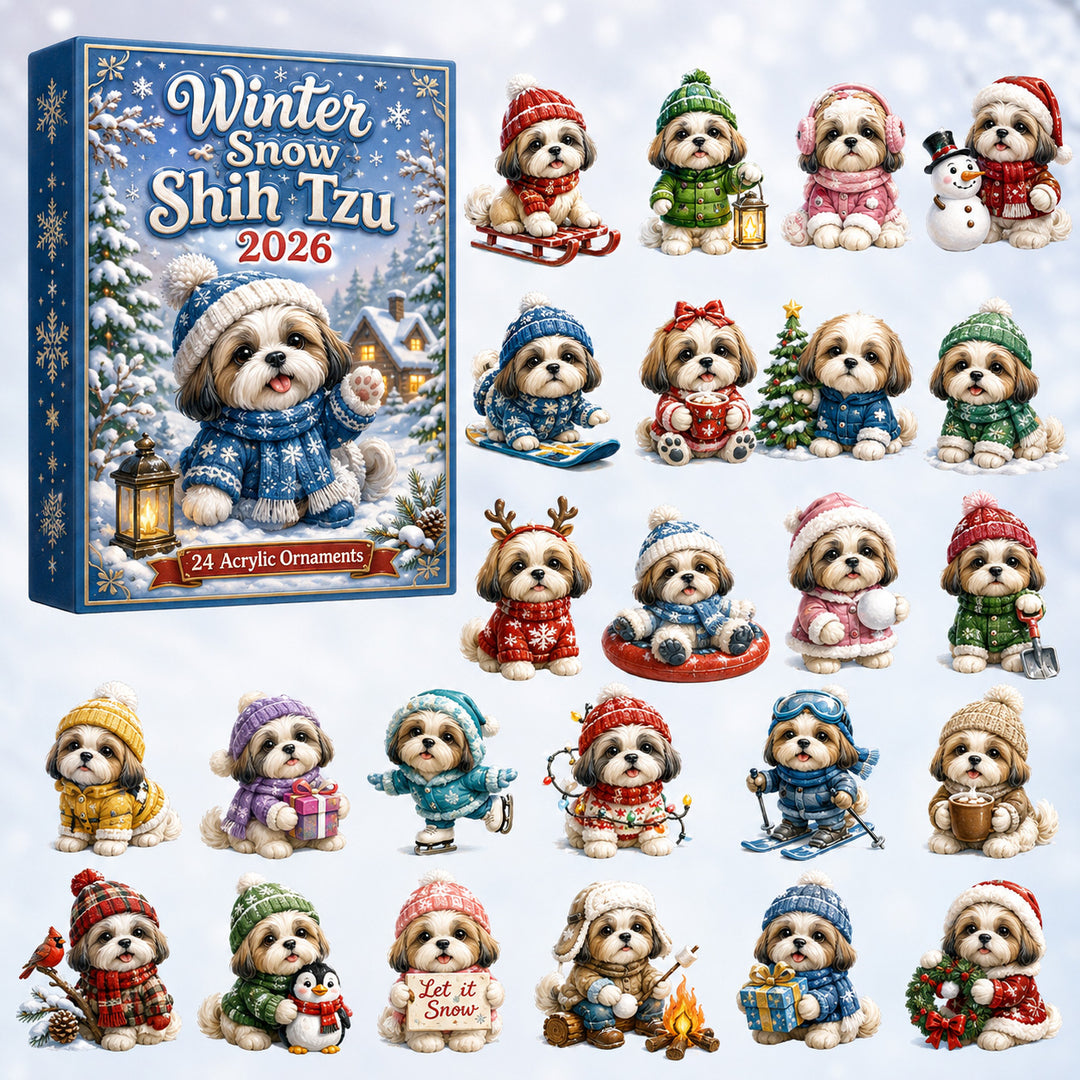 CHRISTMAS KICKOFF 40% OFF - Winter Snow Shih Tzu Advent Calendar 2026 - 24-Day Festive Countdown, Acrylic Charms Blind Box - Gift For Shih Tzu Lovers AC0HT586