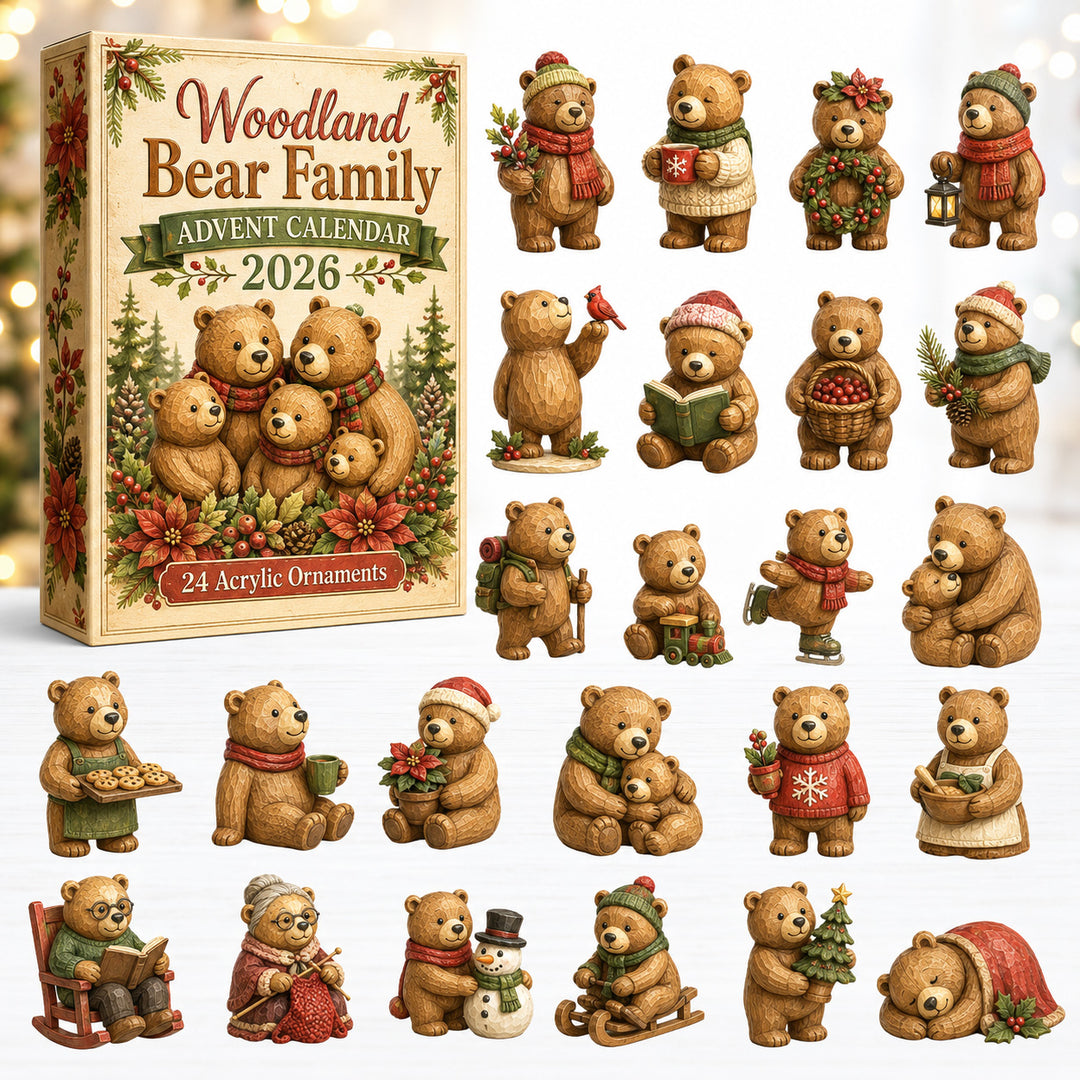 CHRISTMAS KICKOFF 40% OFF - Woodland Bear Family Advent Calendar 2026 - 24-Day Festive Countdown, Acrylic Charms Blind Box - Gift For Woodland Lovers, Family & Friends AC0HT288