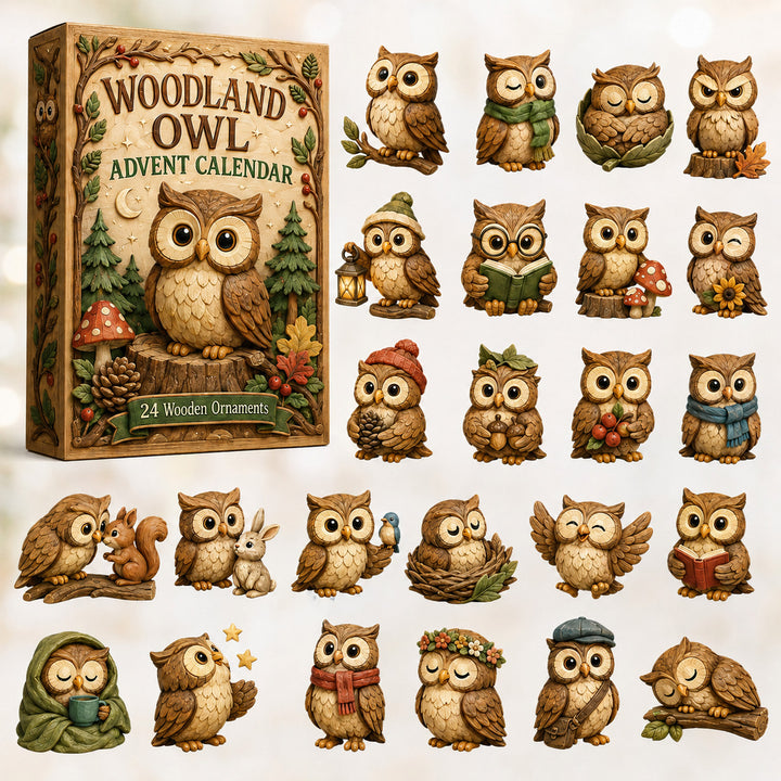CHRISTMAS KICKOFF 40% OFF - Woodland Owl Life Advent Calendar 2026 - 24-Day Festive Countdown, Wooden Charms Blind Box - Gift For Owl Lovers AC0HT382
