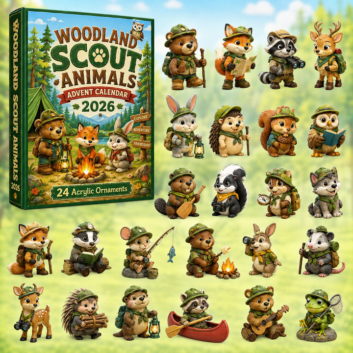 CHRISTMAS KICKOFF 40% OFF - Woodland Scout Animals Advent Calendar 2026 - 24-Day Festive Countdown, Acrylic Charms Blind Box - Gift For Scouts, Family & Friends AC0HT515