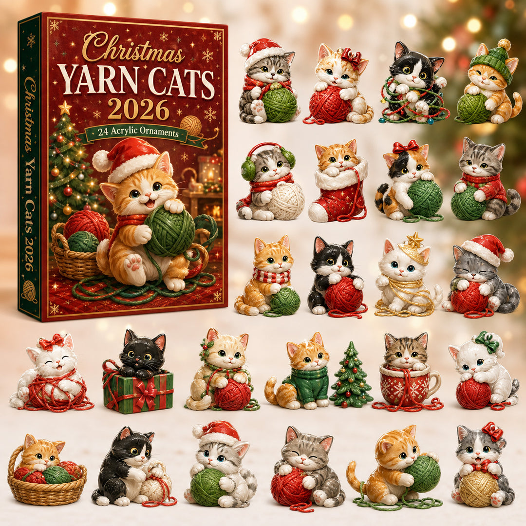 CHRISTMAS KICKOFF 40% OFF - Xmas Cat & Yarn Advent Calendar 2026 - 24-Day Festive Countdown, Acrylic Charms Blind Box - Gift For Cat Lovers