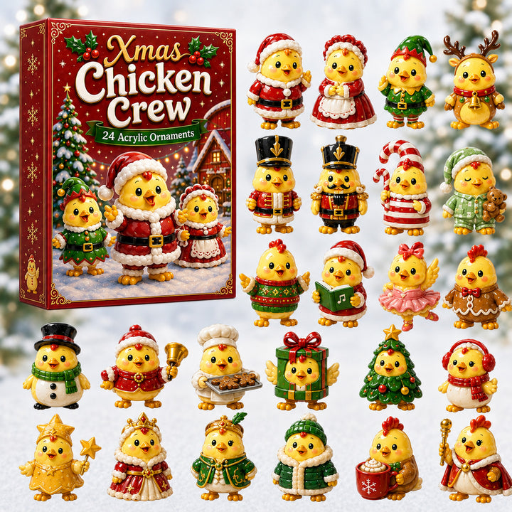 CHRISTMAS KICKOFF 40% OFF - Xmas Chicken Crew Advent Calendar 2026 - 24-Day Festive Countdown, Acrylic Charms Blind Box - Gift For Farmers, Chicken Lovers