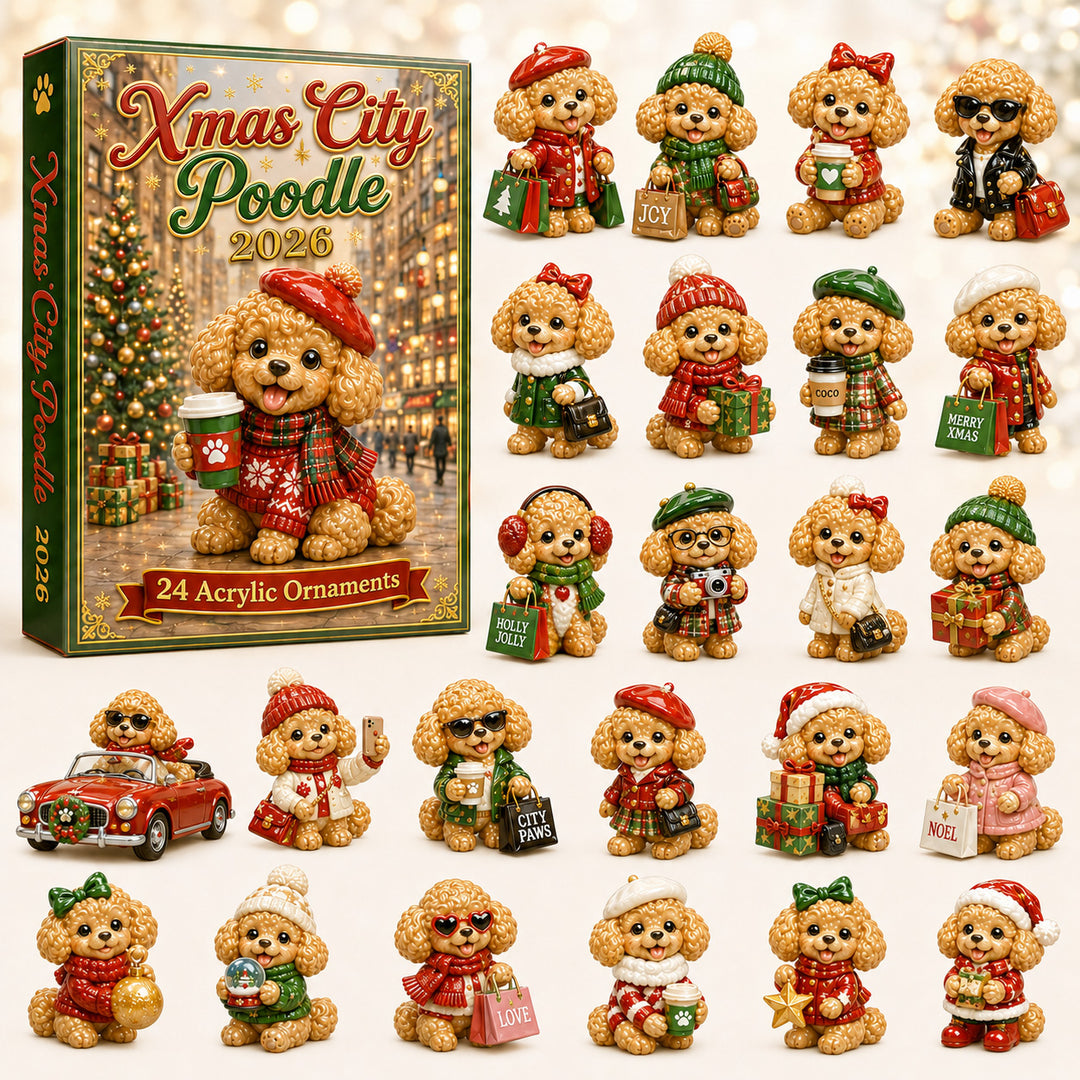 CHRISTMAS KICKOFF 40% OFF - Xmas City Poodle Advent Calendar 2026 - 24-Day Festive Countdown, Acrylic Charms Blind Box - Gift For Poodle Lovers AC0HT262