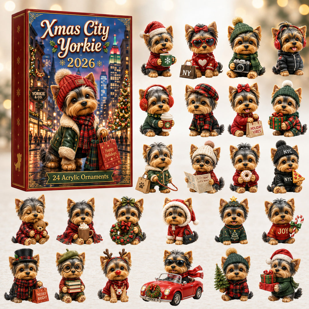 CHRISTMAS KICKOFF 40% OFF - Xmas City Yorkie Advent Calendar 2026 - 24-Day Festive Countdown, Acrylic Charms Blind Box - Gift For Yorkshire Terrier Lovers AC0HT281