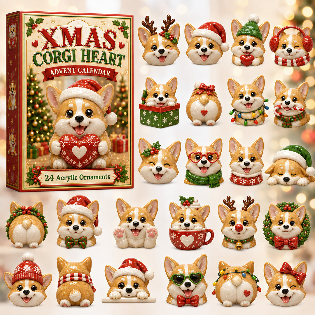 CHRISTMAS KICKOFF 40% OFF - Xmas Corgi Heart Advent Calendar 2026 - 24-Day Festive Countdown, Acrylic Charms Blind Box - Gift For Corgi Lovers