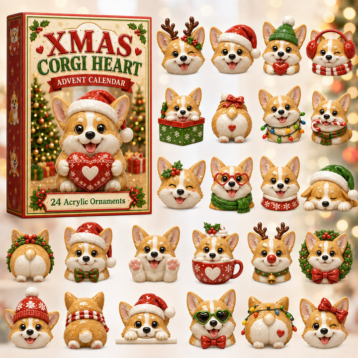 CHRISTMAS KICKOFF 40% OFF - Xmas Corgi Heart Advent Calendar 2026 - 24-Day Festive Countdown, Acrylic Charms Blind Box - Gift For Corgi Lovers