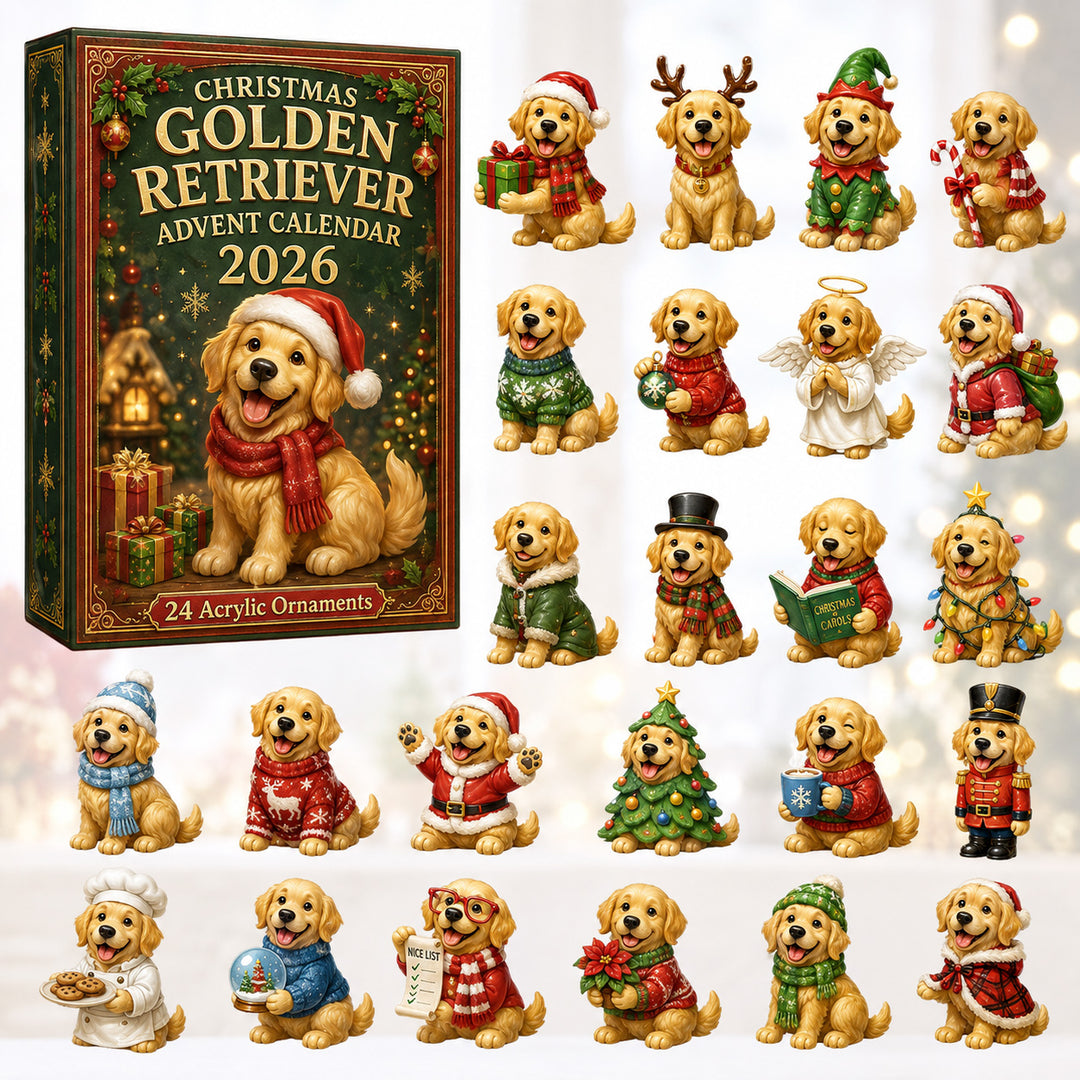 CHRISTMAS KICKOFF 40% OFF - Xmas Golden Retriever Cosplay Advent Calendar 2026 - 24-Day Festive Countdown, Acrylic Charms Blind Box - Gift For Golden Retriever Lovers