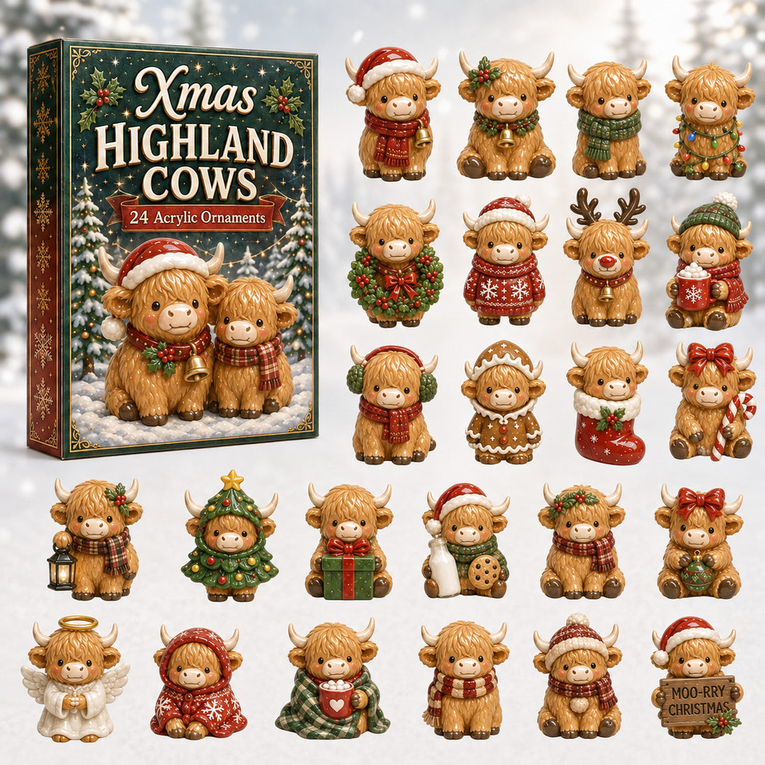 CHRISTMAS KICKOFF 40% OFF - Xmas Highland Cow Moments Advent Calendar 2026 - 24-Day Festive Countdown, Acrylic Charms Blind Box - Gift For Highland Cow Lovers