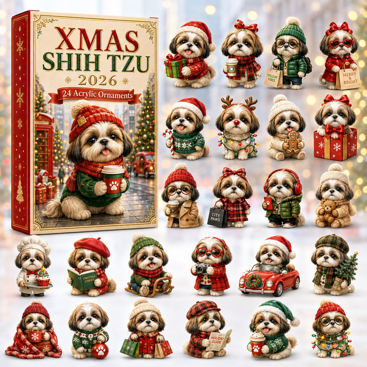 CHRISTMAS KICKOFF 40% OFF - Xmas Shih Tzu Advent Calendar 2026 - 24-Day Festive Countdown, Acrylic Charms Blind Box - Gift For Shih Tzu Lovers AC0HT584