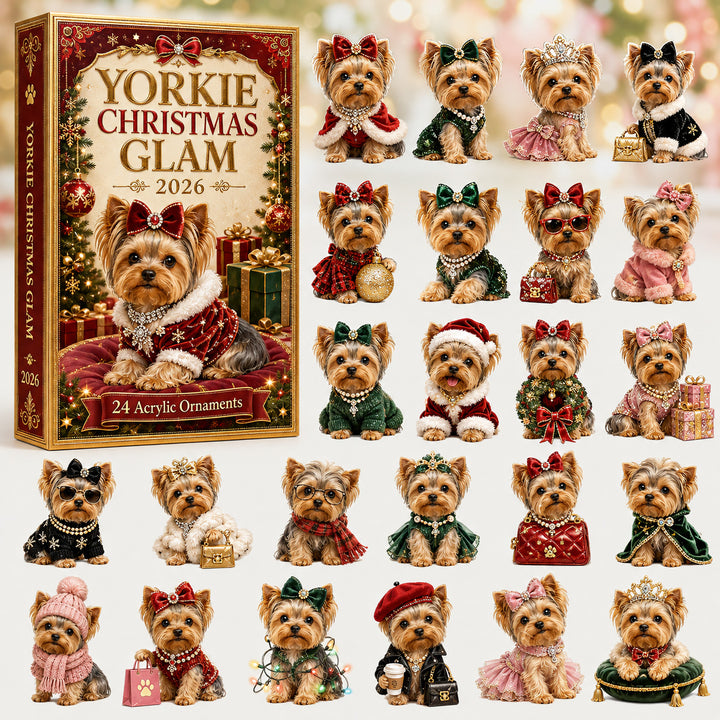 CHRISTMAS KICKOFF 40% OFF - Yorkie Christmas Glam Advent Calendar 2026 - 24-Day Festive Countdown, Acrylic Charms Blind Box - Gift For Yorkshire Terrier Lovers AC0HT277