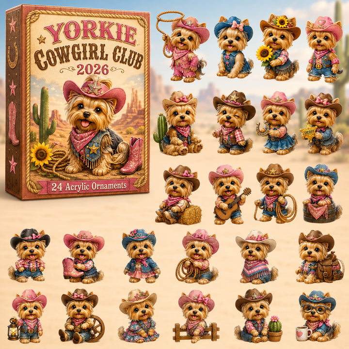 CHRISTMAS KICKOFF 40% OFF - Yorkie Cowgirl Club Advent Calendar 2026 - 24-Day Festive Countdown, Acrylic Charms Blind Box - Gift For Yorkshire Terrier Lovers AC0HT280