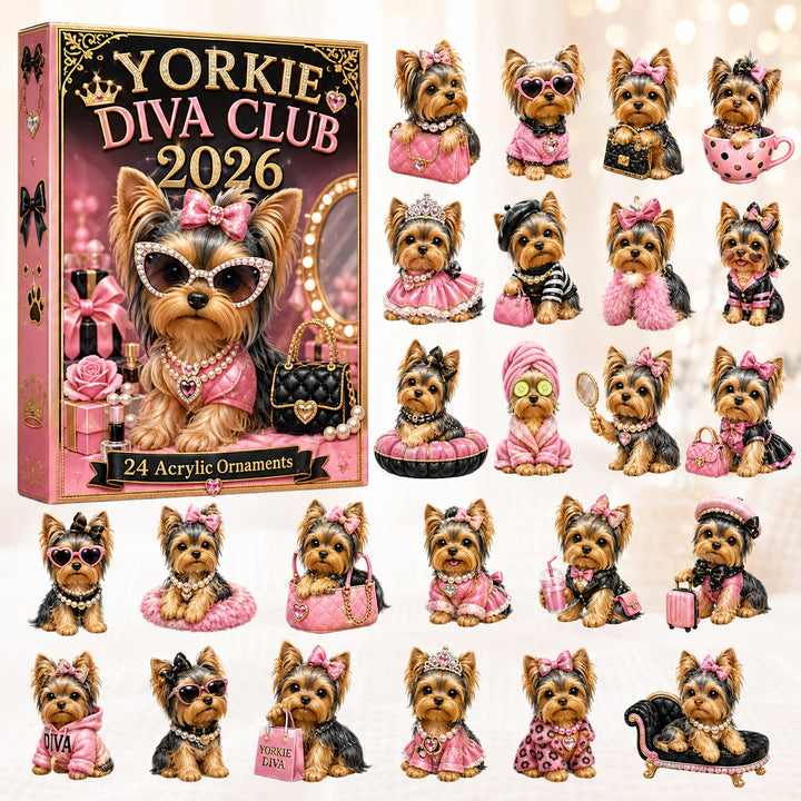 CHRISTMAS KICKOFF 40% OFF - Yorkie Diva Club Advent Calendar 2026 - 24-Day Festive Countdown, Acrylic Charms Blind Box - Gift For Yorkshire Terrier Lovers AC0HT275