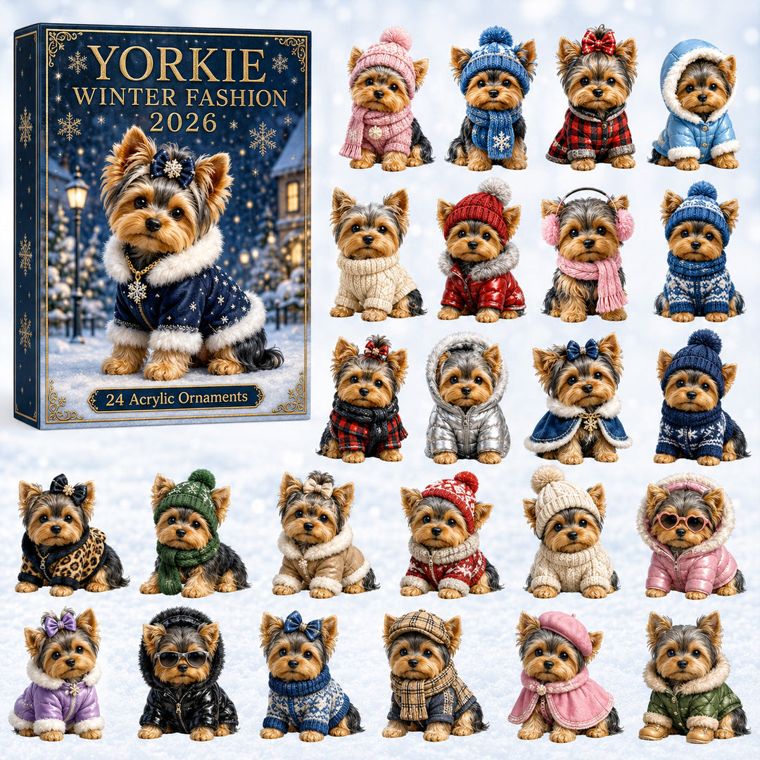 CHRISTMAS KICKOFF 40% OFF - Yorkie Winter Fashion Advent Calendar 2026 - 24-Day Festive Countdown, Acrylic Charms Blind Box - Gift For Yorkshire Terrier Lovers AC0HT278