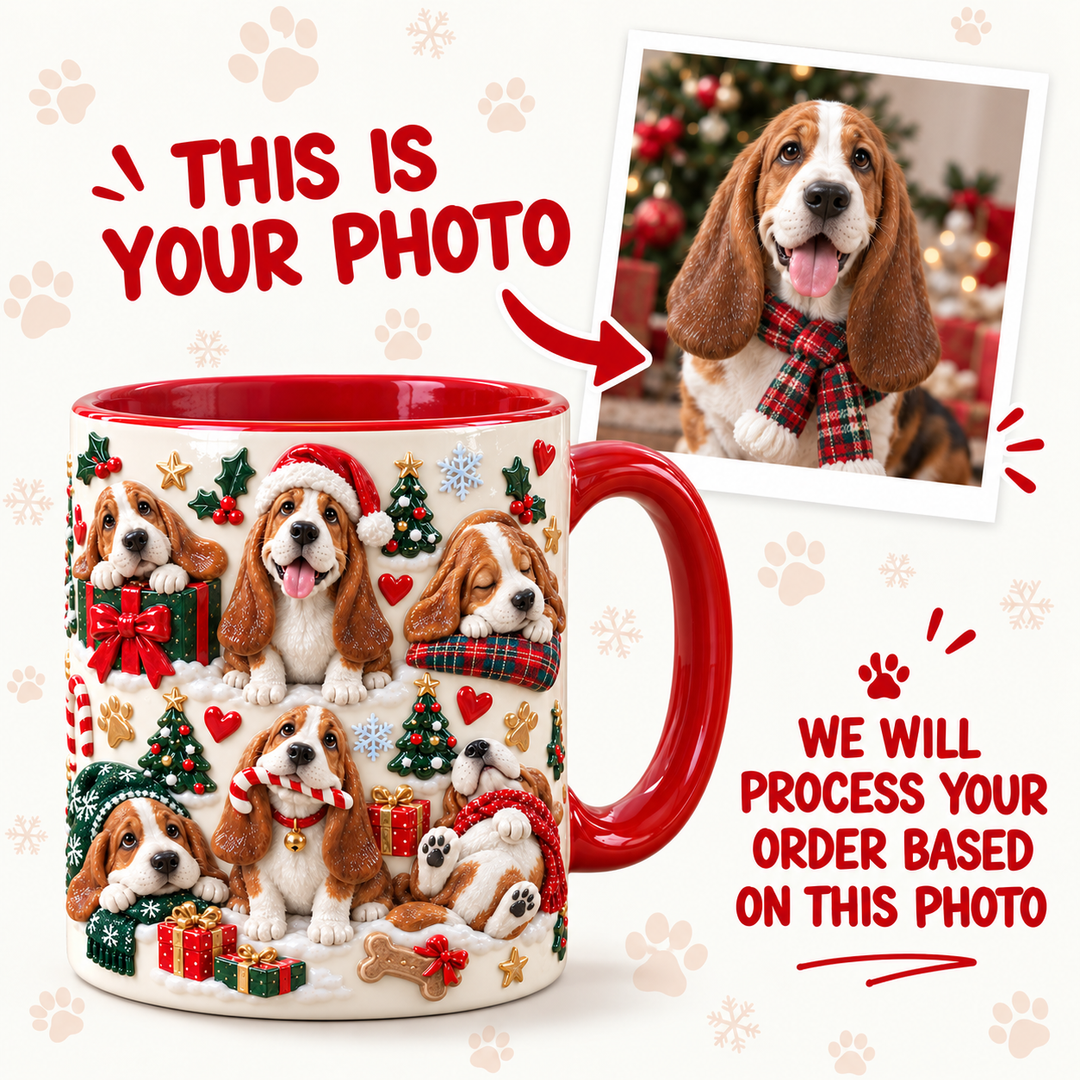 Basset Hound Christmas Personalized 3D Effect Printed Accent Mug UPL0NT001