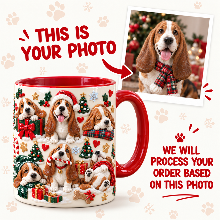 Basset Hound Christmas Personalized 3D Effect Printed Accent Mug UPL0NT001