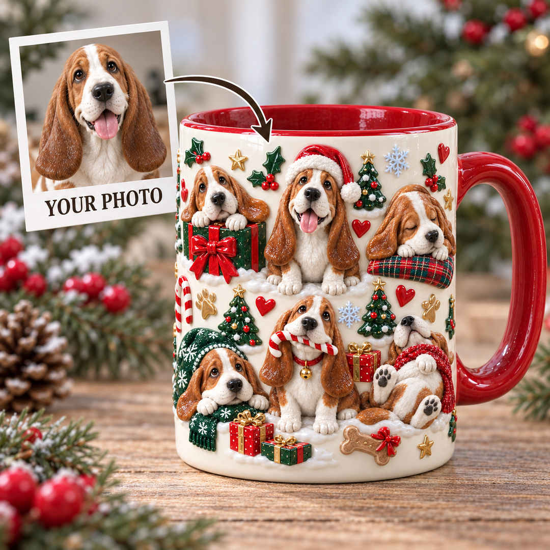 Basset Hound Christmas Personalized 3D Effect Printed Accent Mug UPL0NT001