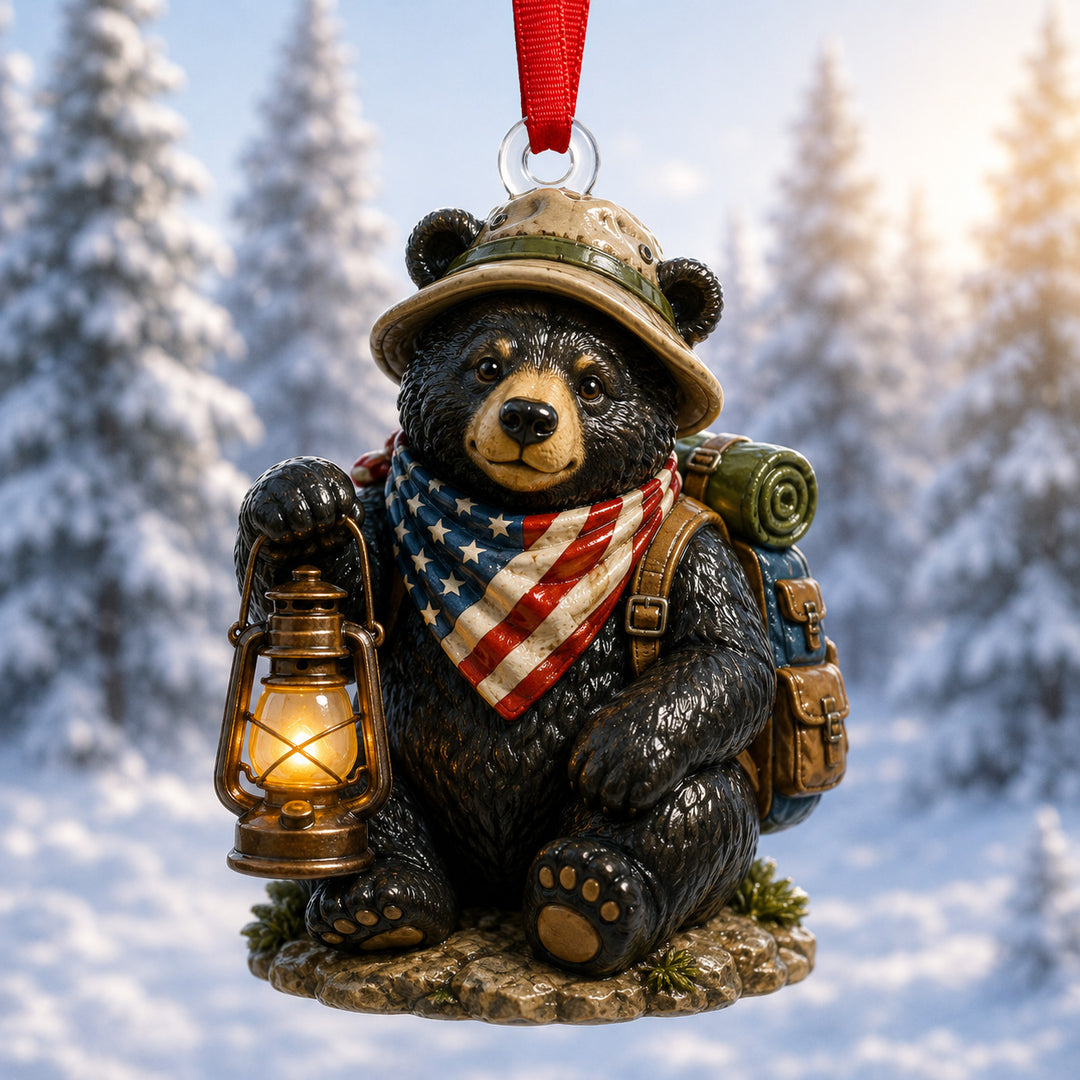 Camping Bear Mica Ornament NCU0HT084