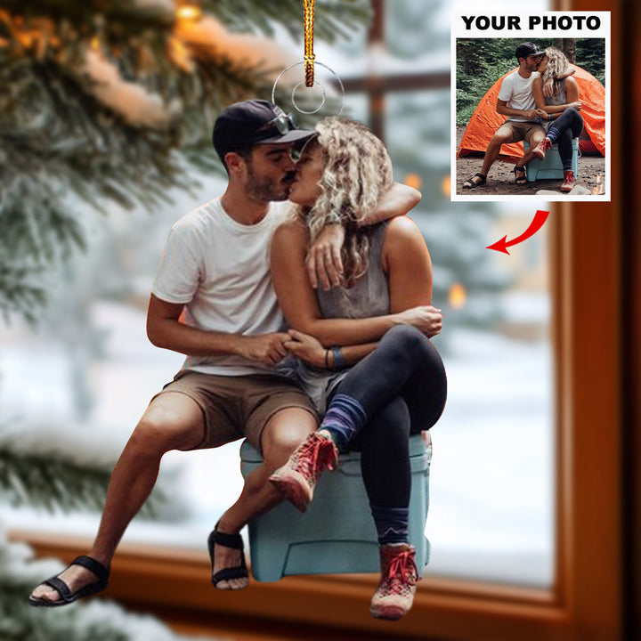 Camping Kiss - Personalized Photo Mica Ornament - Gift For Couple