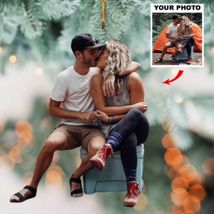 Camping Kiss - Personalized Photo Mica Ornament - Gift For Couple
