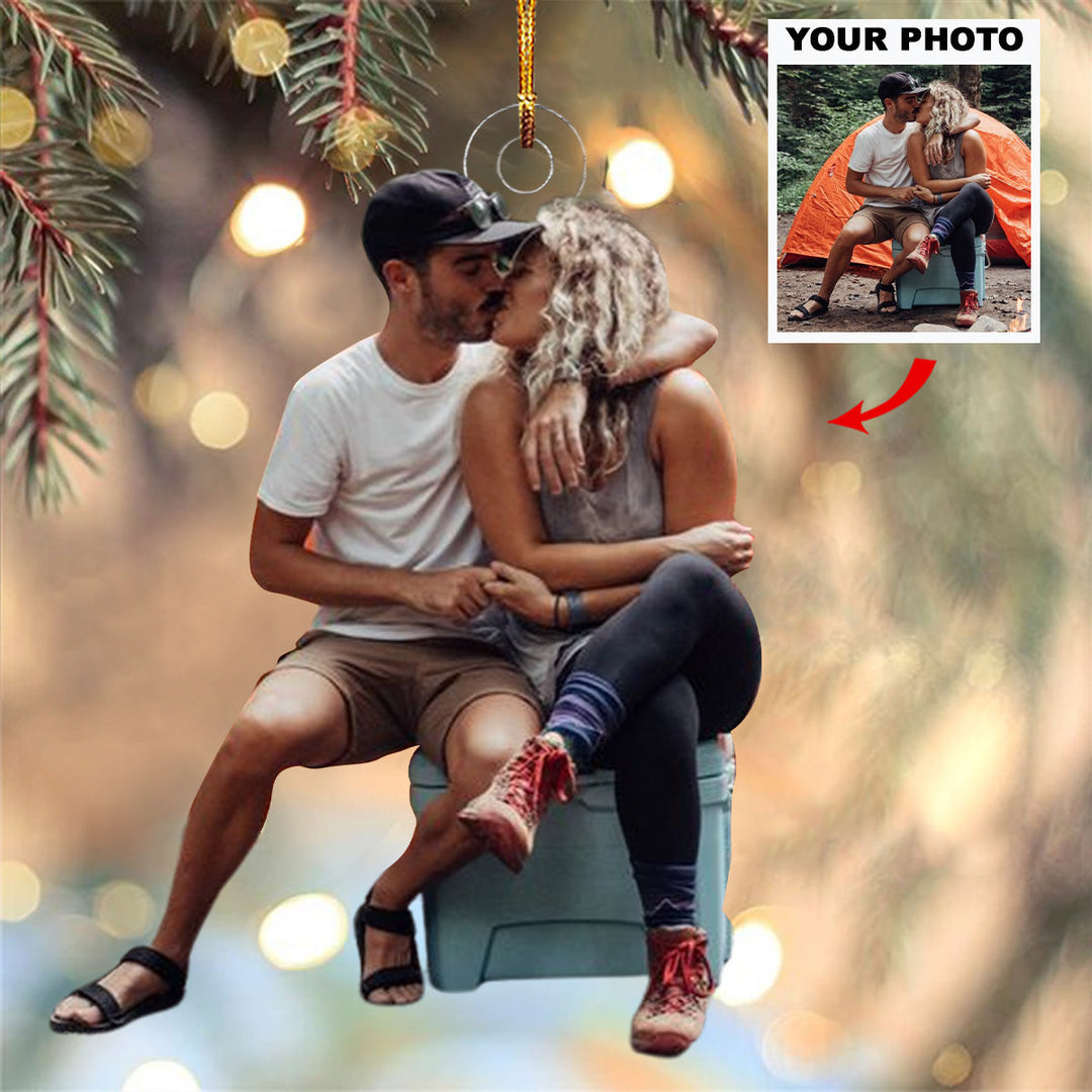 Camping Kiss - Personalized Photo Mica Ornament - Gift For Couple