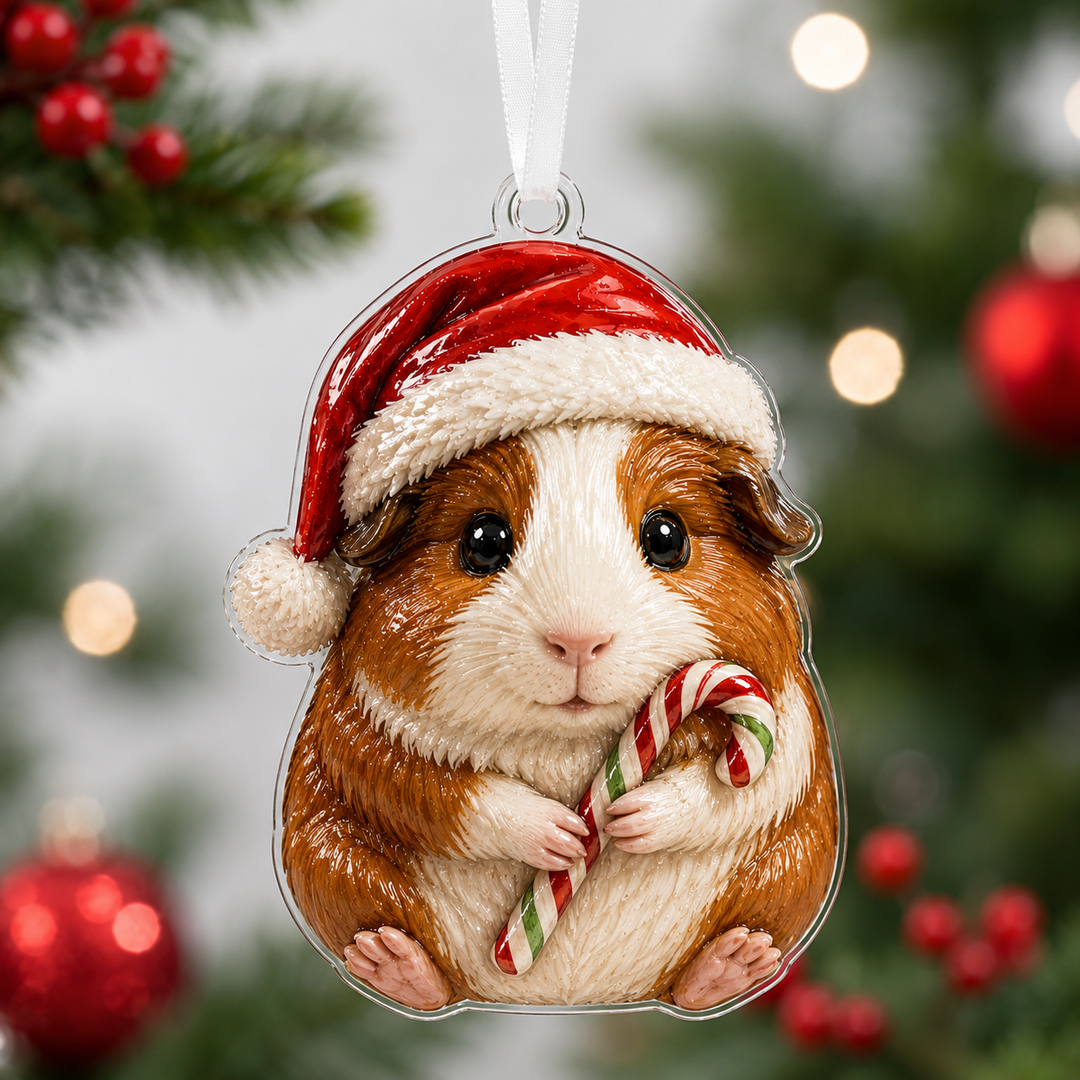 Candy Cane Christmas Guinea Pig Mica Ornament NCU0HA036