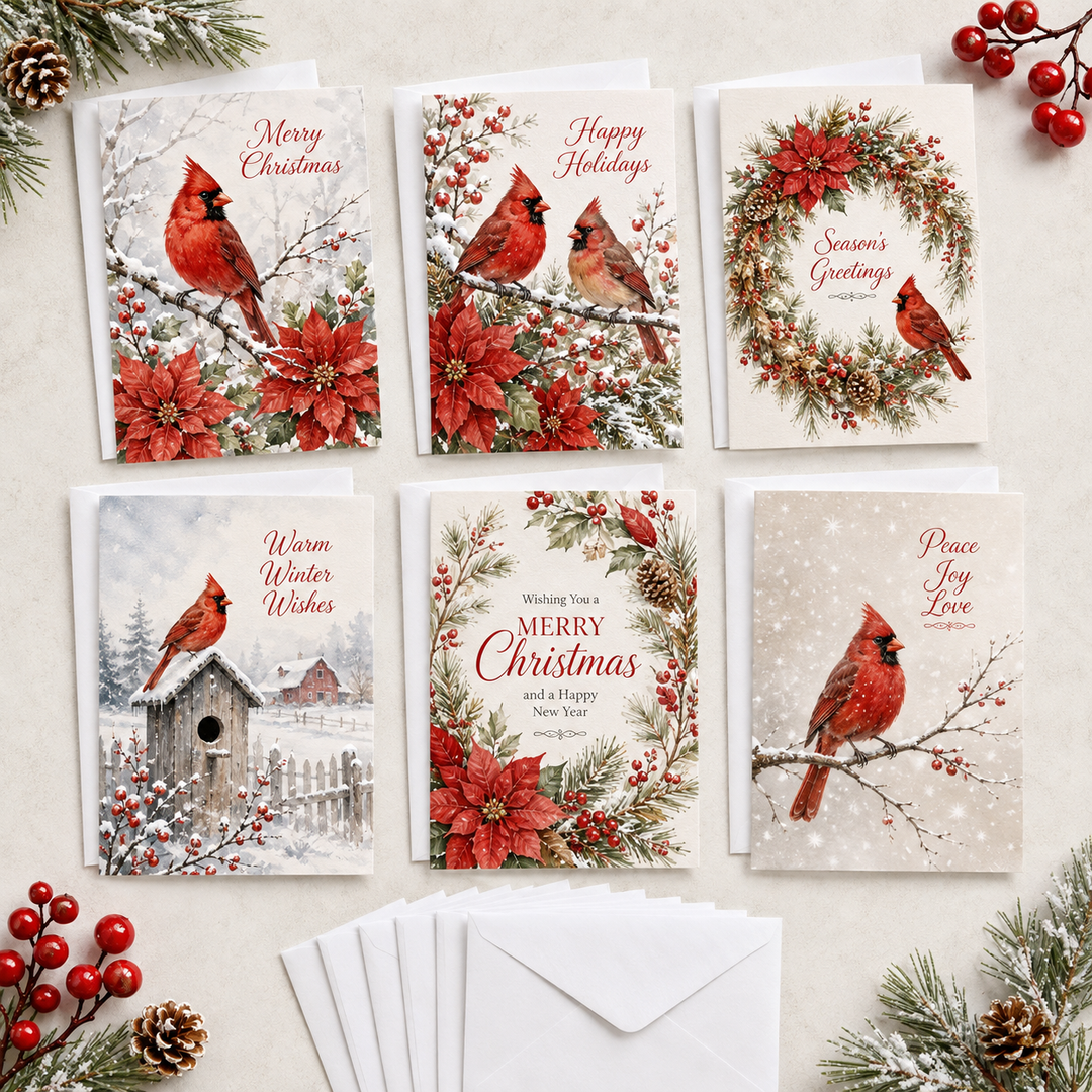 Cardinal Christmas Wishes Christmas Cards Assortment, Set of 6 - Holiday Greeting Cards GC0TL016
