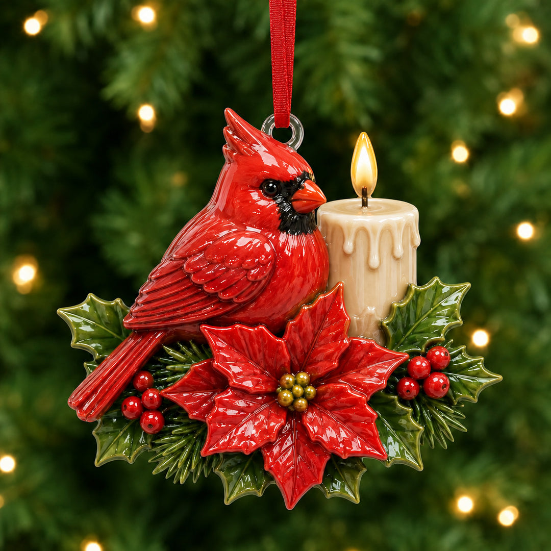 Cardinal Poinsettia Candle Mica Ornament NCU0HT032