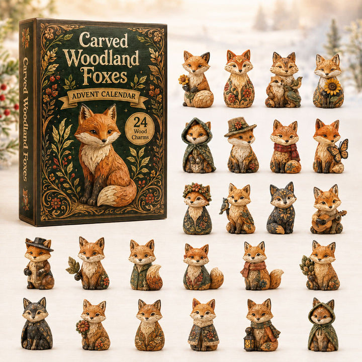 CHRISMAST KICKOFF 40% OFF - Carved Woodland Fox Advent Calendar 2026 - 24-Day Festive Countdown, Wooden Charms Blind Box - Gift For Fox Lovers AC0TH081