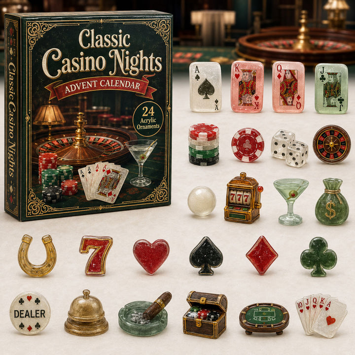 CHRISTMAS KICKOFF 40% OFF - Casino Poker Night Advent Calendar 2026 - 24-Day Festive Countdown, Acrylic Charms Blind Box - Gift For Poker Lovers AC0TH014