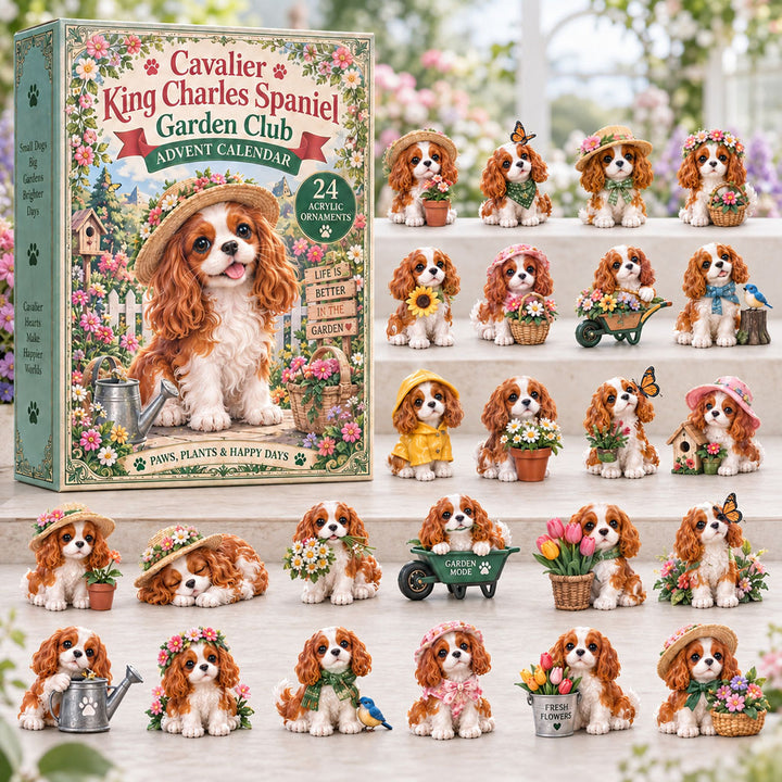 CHRISTMAS KICKOFF 40% OFF - Cavalier Garden Club Advent Calendar 2026 - 24-Day Festive Countdown, Acrylic Charms Blind Box - Gift For Cavalier King Charles Spaniel Lovers AC0NT242