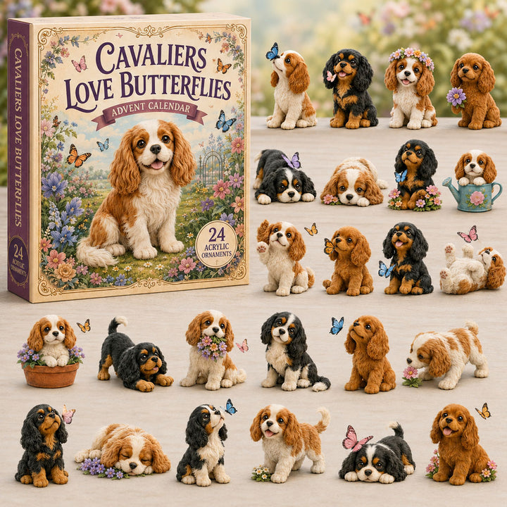 CHRISTMAS KICKOFF 40% OFF - Cavalier Love Butterflies Advent Calendar 2026 - 24-Day Festive Countdown, Acrylic Charms Blind Box - Gift For Dog Lovers AC0TM248