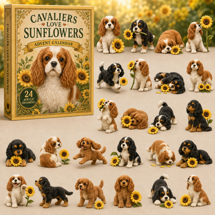 CHRISTMAS KICKOFF 40% OFF - Cavalier Sunflowers Advent Calendar 2026 - 24-Day Festive Countdown, Acrylic Charms Blind Box - Gift For Dog Lovers AC0TM249