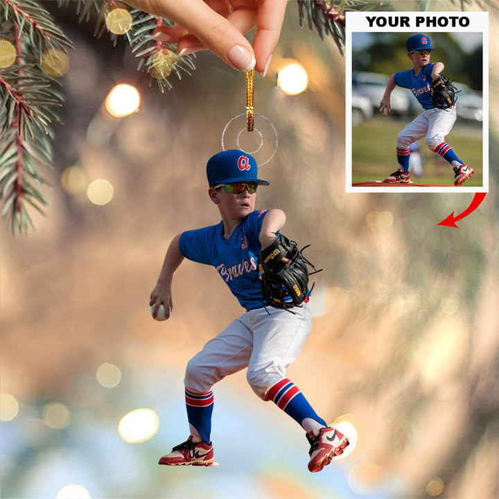 Champion Pitch - Personalized Photo Mica Ornament - Christmas Gift For Sport Loving Kids