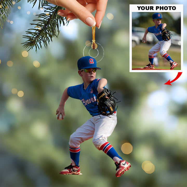 Champion Pitch - Personalized Photo Mica Ornament - Christmas Gift For Sport Loving Kids
