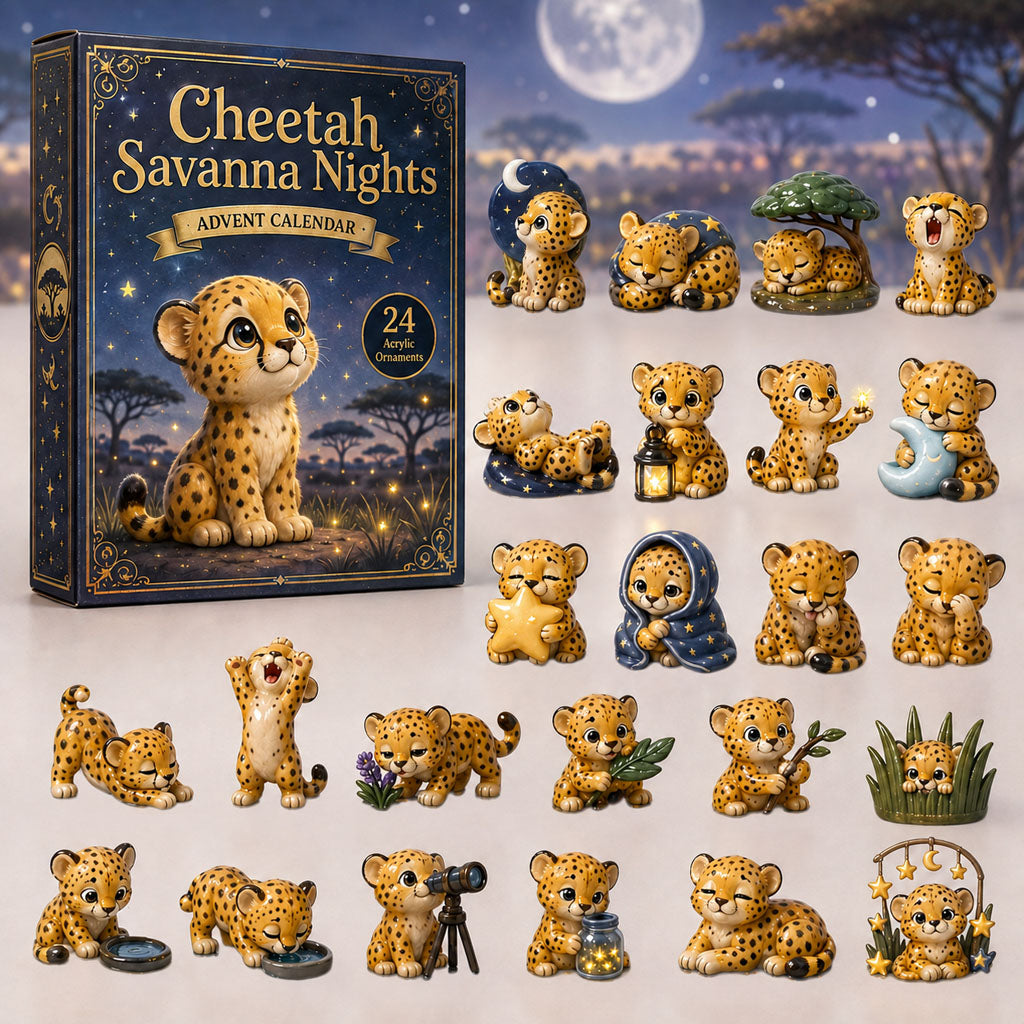 CHRISTMAS KICKOFF 40% OFF - Cheetah Savanna Nights Advent Calendar 2026 - 24-Day Festive Countdown, Acrylic Charms Blind Box - Gift For Cheetah Lovers AC0HA122